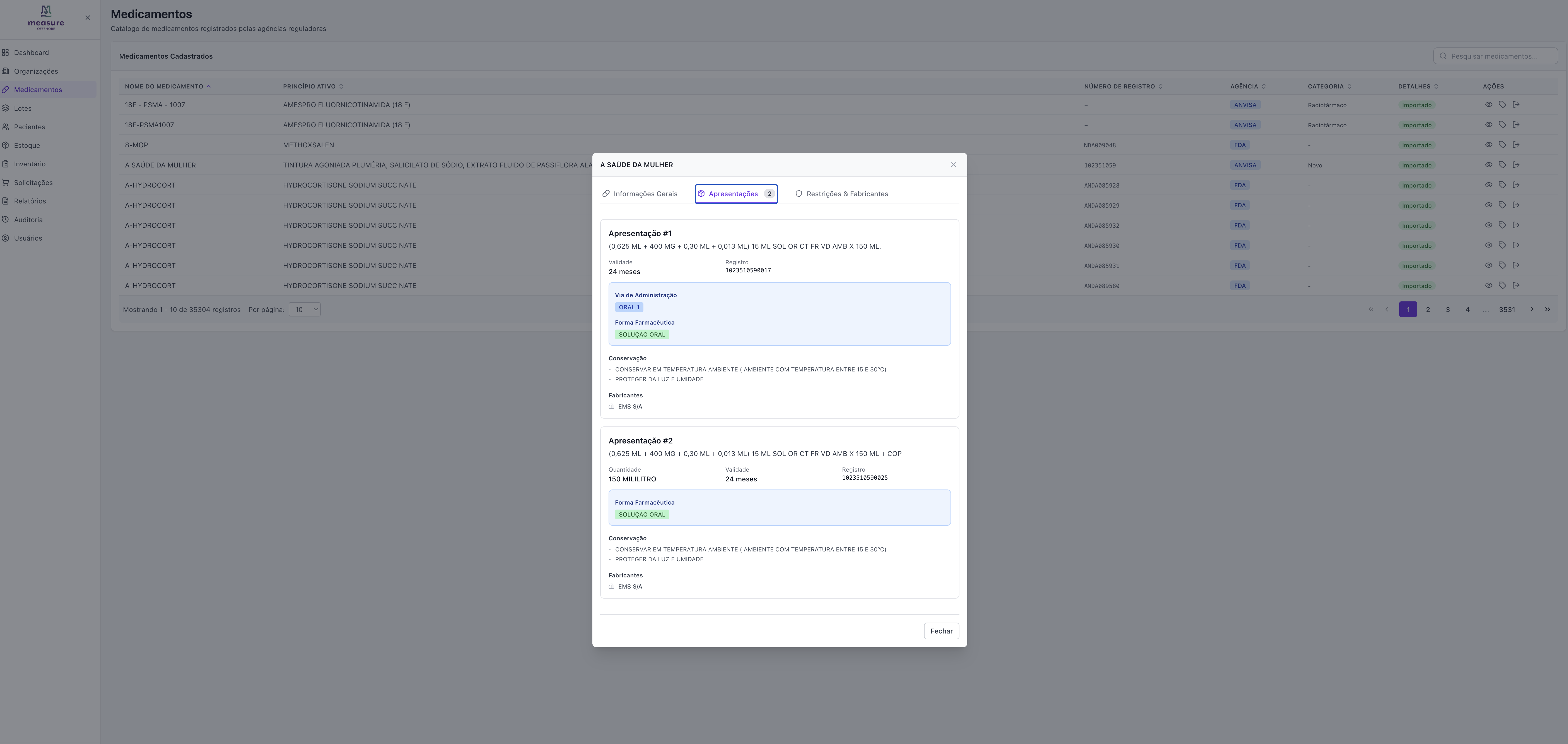Modal Apresentações